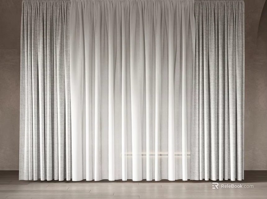 Modern White Curtains Interior Design With Sheer Fabric And Elegant Drape 3d model 