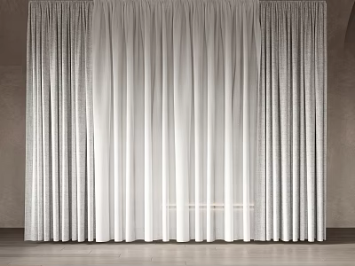 Modern White Curtains Interior Design With Sheer Fabric And Elegant Drape 3d model