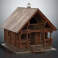 Rustic Log Cabin Featuring Gabled Roof Porch Railing Wooden Steps And Windows