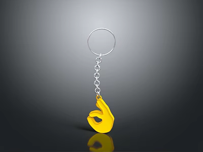 Fashion Accessories Yellow OK Hand Gesture Keychain With Silver Chain And Ring 3d model