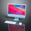 Light Blue All in One Desktop PC with Vibrant Screen White Keyboard Mouse on Sleek Surface 3d model