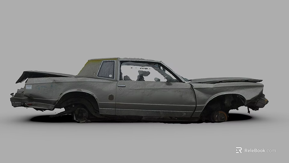 Old Damaged Abandoned Car With Broken Body And Worn Tires 3d model 