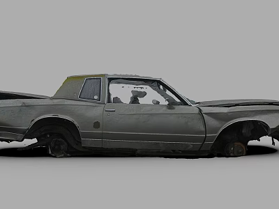Old Damaged Abandoned Car With Broken Body And Worn Tires 3d model