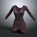 Elegant Purple Long Sleeve V Neck Dress With Ruffled Hem Design Details