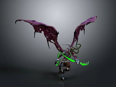 Fantasy Character Design With Purple Spiked Wings And Green Glowing Accents 3d model