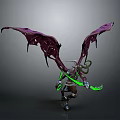 Fantasy Character Design With Purple Spiked Wings And Green Glowing Accents