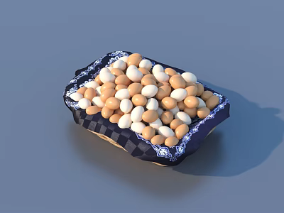 White and Brown Beans in Blue and Black Checkered Container on Gray Background 3d model