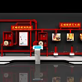 Fire Safety Display Wall With Red Pipeline Diagrams And Extinguisher Usage Guide