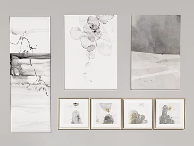 Abstract Black White Ink Wash Wall Art Paintings For Home Decor 3d model