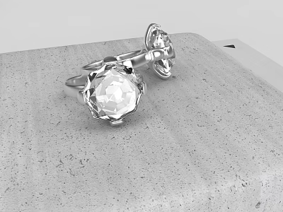 Elegant Silver Jewelry Ornament Set With Clear Gemstones On Gray Stone Surface 3d model