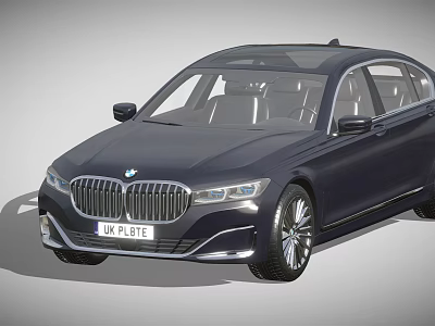 Luxury Dark Blue BMW Sedan With UK Plate And Stylish Front Grille Design 3d model
