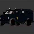Armored Dark Gray Military Vehicle With Large Off Road Tires And Roof Equipment