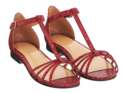 Elegant Women's Red Flat Sandals With Crisscross Straps And Textured Design 3d model
