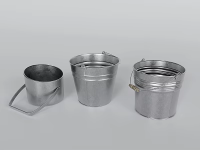 Durable Silver Metal Buckets with Handles in Various Sizes for Home Use 3d model