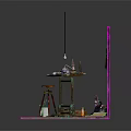 Creative Artisan Workbench Setup With Tools Papers Stool And Paint Bucket