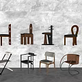 Various Designs Dining Chairs Hung On Beige Wall And Placed On Floor Interior