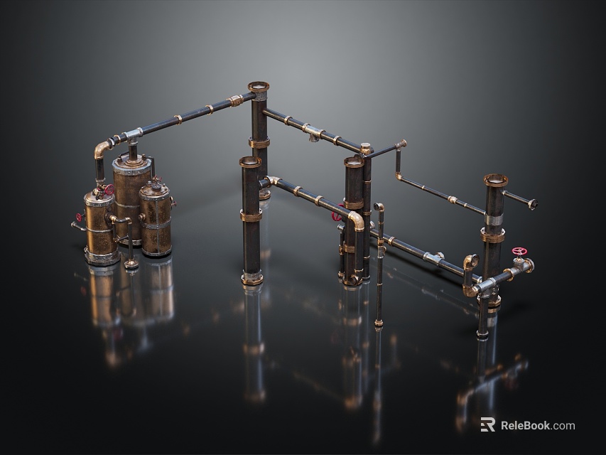 Industrial Metal Piping Setup With Valves Connectors And Shiny Reflective Surfaces 3d model 