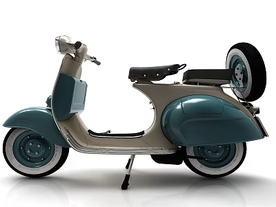 Vintage Teal And Beige Scooter With Black Seat Spare Tire And Classic Design 3d model