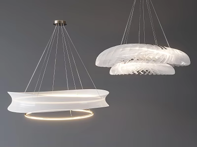 Modern White Chandeliers With Unique Circular Design And Soft Hanging Lighting 3d model