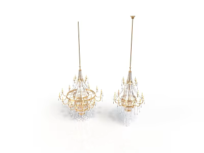 Elegant Hanging Crystal Chandeliers With Golden Accents And Intricate Design 3d model