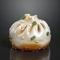 Tasty Glossy Steamed Bun Topped With Sesame Seeds Green Onions And Sauce