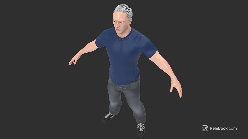 3D Game Movie Character With White Hair Blue T-Shirt Dark Pants Standing On Black Background 3d model 