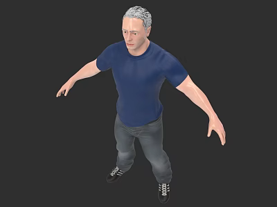 3D Game Movie Character With White Hair Blue T-Shirt Dark Pants Standing On Black Background 3d model