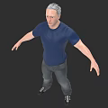 3D Game Movie Character With White Hair Blue T-Shirt Dark Pants Standing On Black Background