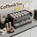 Modern Kitchen Countertop Coffee Tea Station With Espresso Machine Eggs Whisks Jars And Coffee Cup