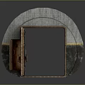 Unique Modern Gate Featuring Textured Arched Gray Frame Brown Wooden Panel And Metal Hardware
