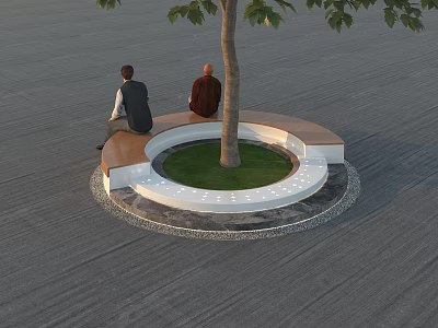Modern Circular Landscape Seating With Tree Grass And People Sitting 3d model