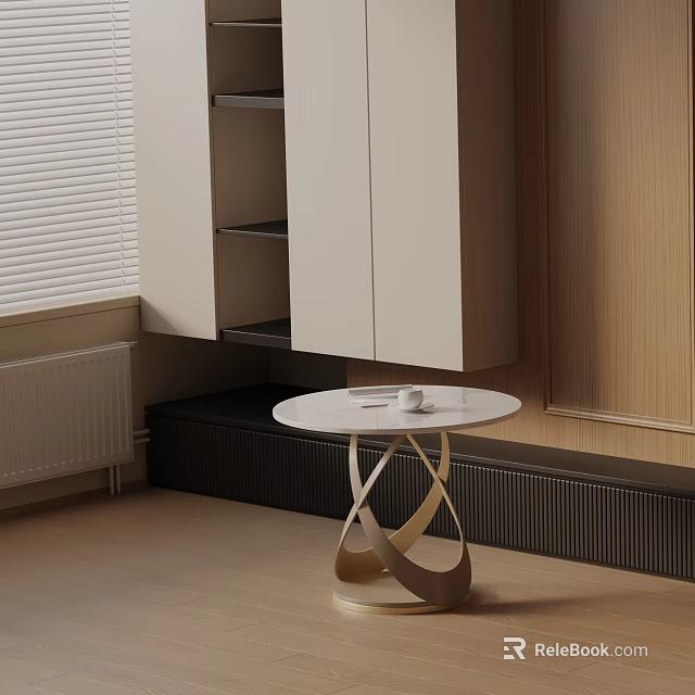 Modern Minimalist Nightstand Design With White Round Top And Crossed Wooden Legs 3d model 
