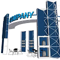 Modern Company Exhibition Booth Featuring Electric Products Display And Blue White Structure