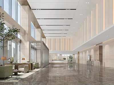 Elegant Bright High End Modern Office Lobby Front Desk Reception Area With Comfortable Waiting Lounge 3d model