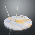 Round Marble Textured Cheese Platter With Sliced Cheese And Knives