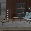 Stylish Leisure Chairs In Modern Wooden Interior With Bookshelf Floor Lamp And Rug