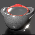 Gray Ceramic Pot With Textured Surface Red Lid And Two Handles