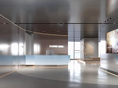 Modern Reception Area Design With Sleek Countertop Soft Lighting And Spacious Layout 3d model