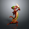 Playful Game Movie Character With Brown Fur Green Headband Holding Acorn In Dynamic Pose