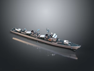 Detailed Military Warship Model with Gray Hull Antennas and Weapon Systems 3d model