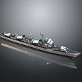 Detailed Military Warship Model with Gray Hull Antennas and Weapon Systems