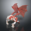 Red and White Mythical Dragon with Large Wings 3D Model Standing Pose