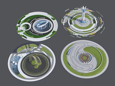 Circular Park Landscape Design With Central Structures Green Paths And Landscaping 3d model