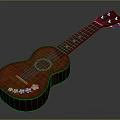Dark Brown Ukulele With White Flower Decorations On Reflective Dark Background 3d model