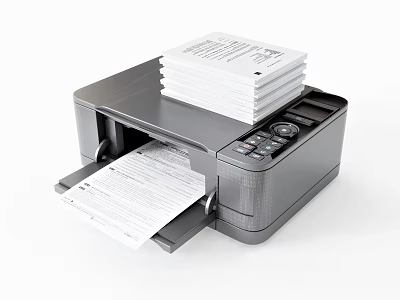 Modern Office Printer Printing Documents with Stacked Paper Sheets on Tray 3d model