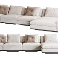Modern Beige Multi person Sectional Sofa with Soft Pillows and Comfortable Design 3d model