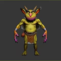 3D Fantasy Character Mythical Creature With Vibrant Yellow Orange Pink Colors Horned Standing Pose