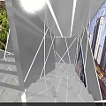 Modern Exhibition Hall Interior With High Rise Building Displays And Marble Floors