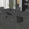 Modern Elegant Dining Table Set With Six Gray Chairs Marble Top Indoor Window And Greenery 3d model
