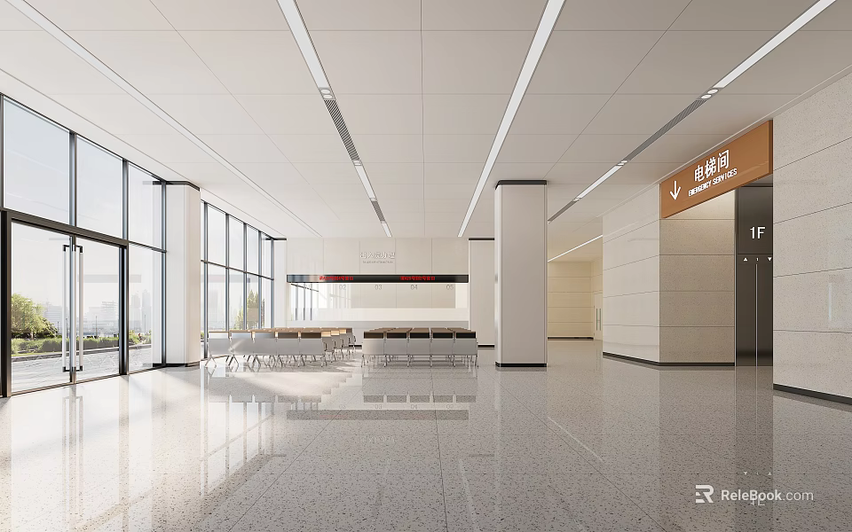 Hospital Outpatient Clinic Lobby With Bright Space And Waiting Area 3d model 